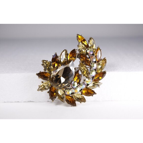 LARGE Rhinestone brooch / pendant champagne, honey and Aurora Borealis colours, - Picture 5 of 10